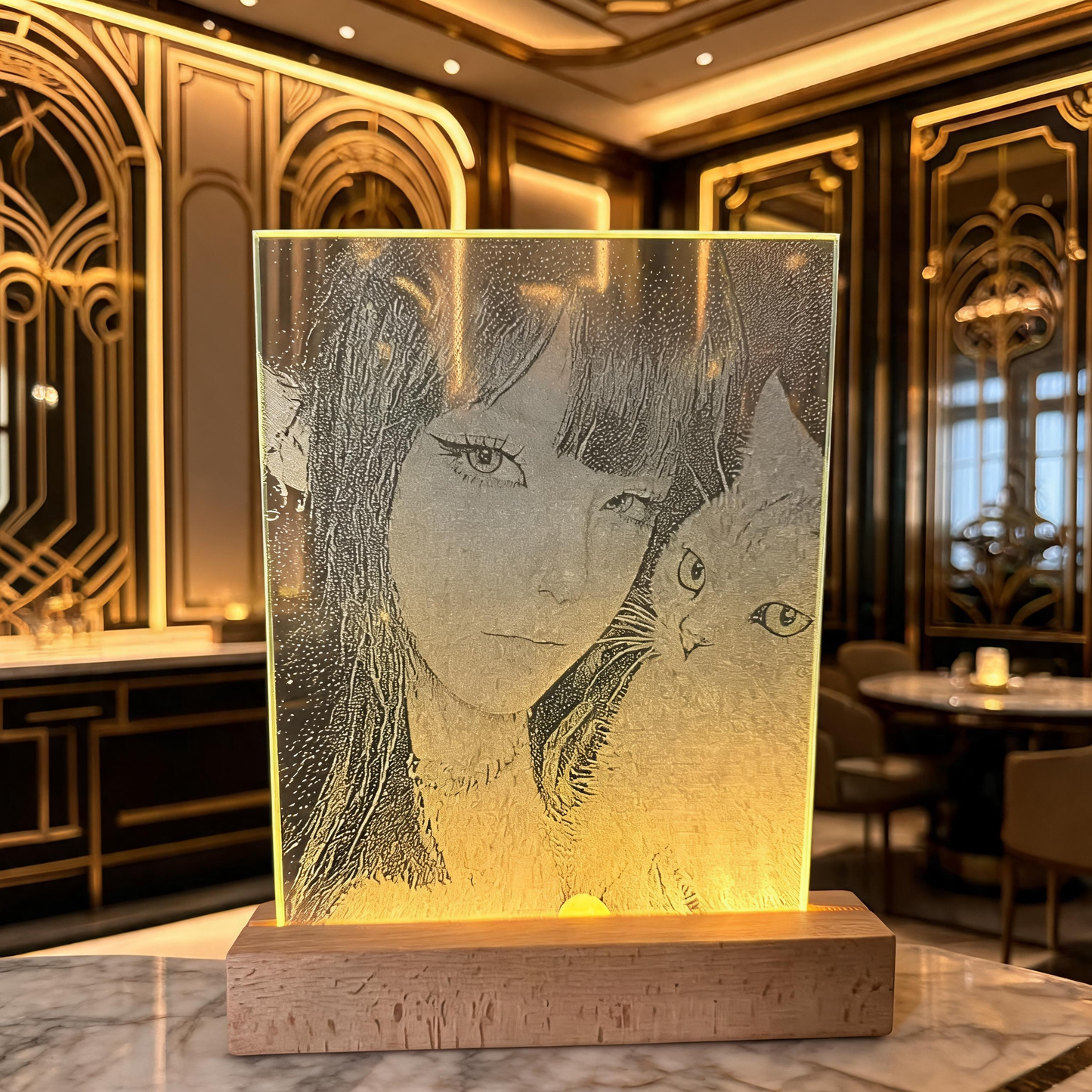 Handcrafted Glass Portrait (With LED Base and Gift Box)